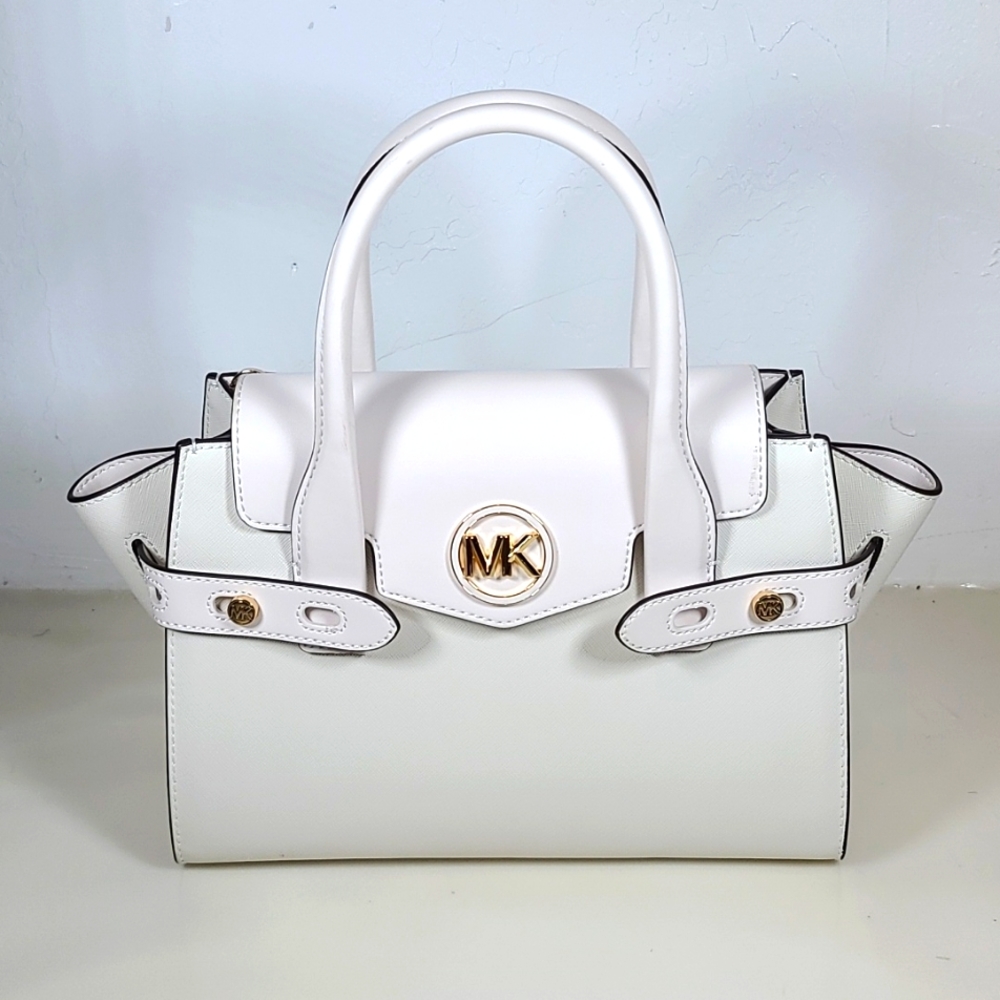 MICHAEL KORS Carman Faux Leather Satchel Optic White